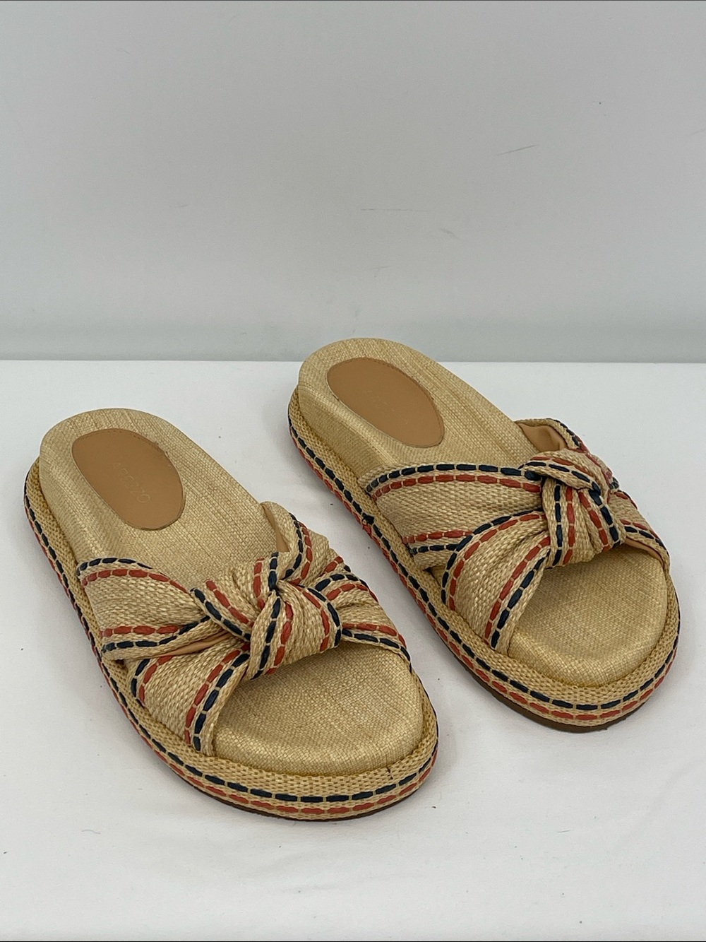 AREZZO Natural Raffia Knot Slide Sandals - Beige SIZE 8B